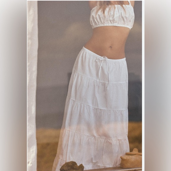 Cream Tiered Maxi Skirt for Resort Wear - Picture 1 of 9